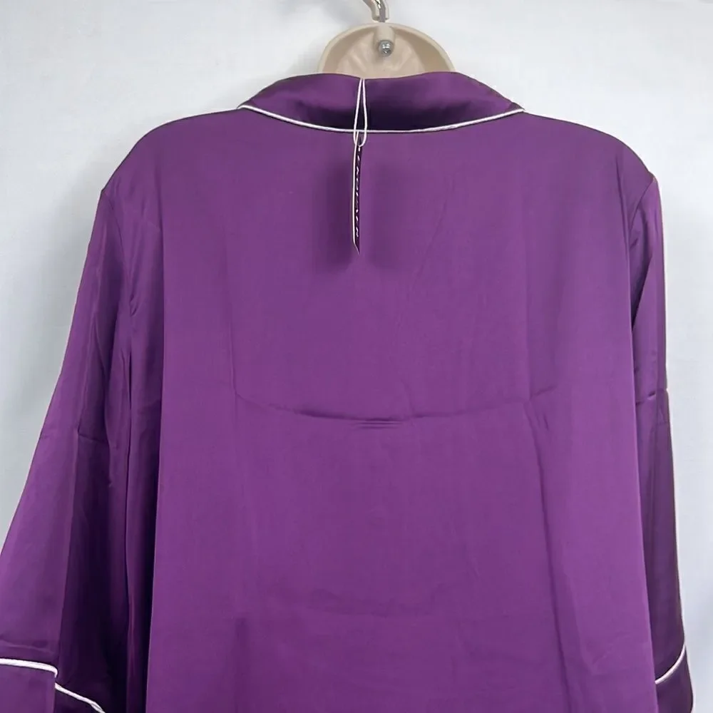 EKouaer Purple with white piping satin night shirt gown NWT size small